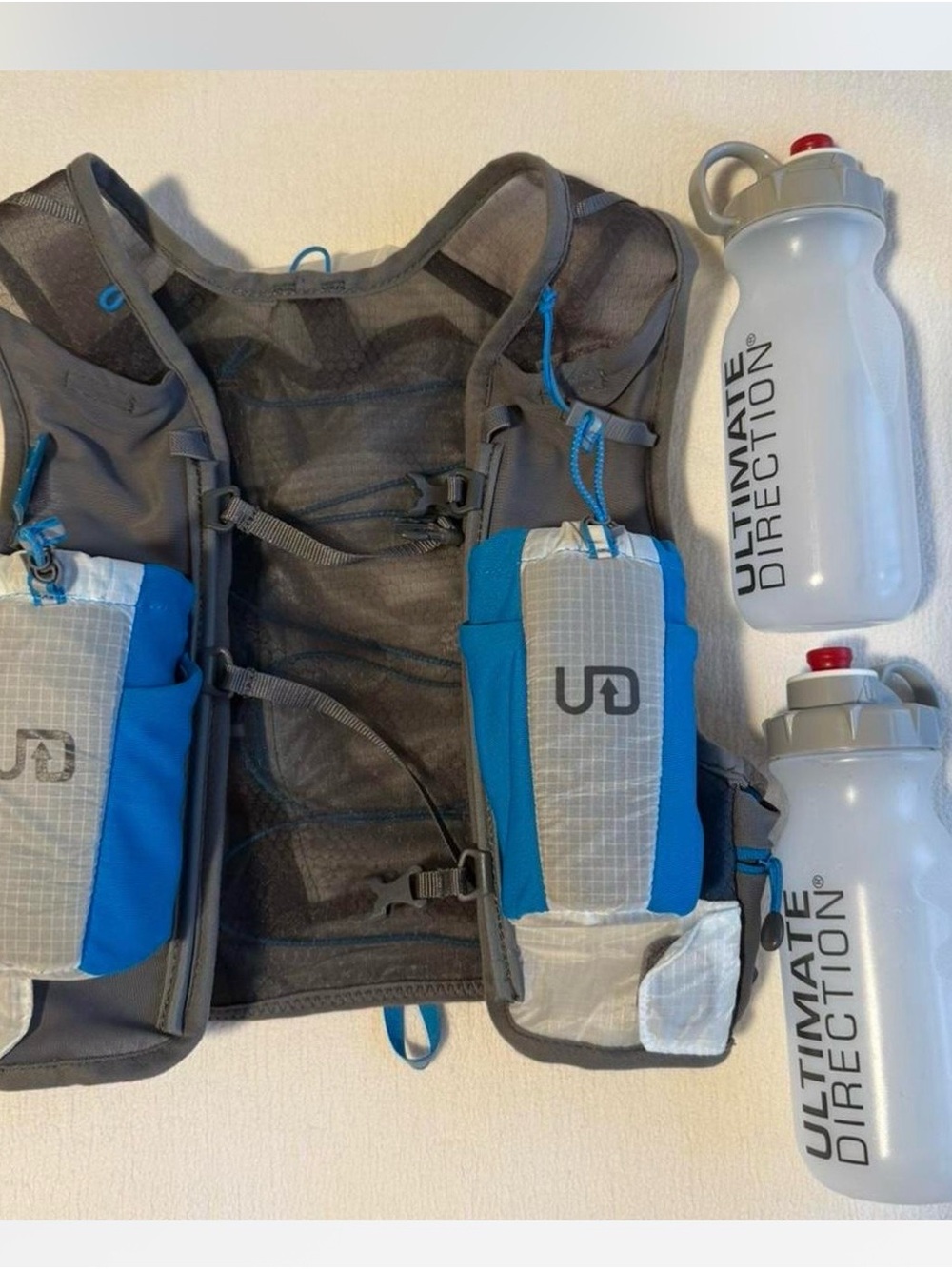 Ultimate Direction Blue Hydration Vest with Dual Bottles